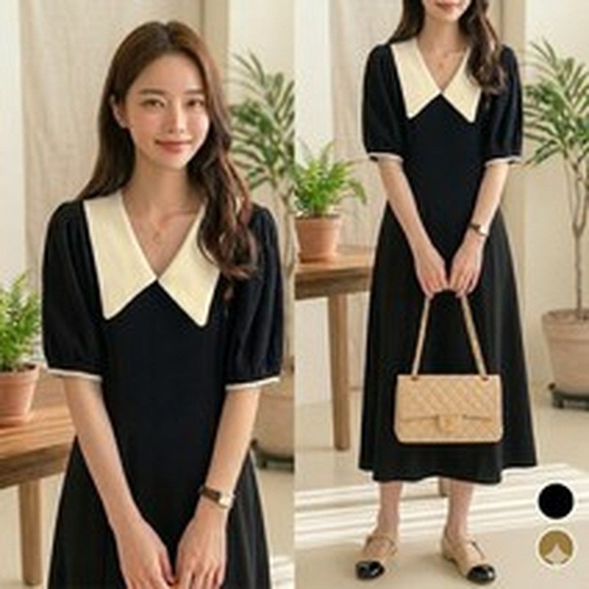 쁘띠엘라 A라인 반팔 롱원피스 여름날 캐주얼