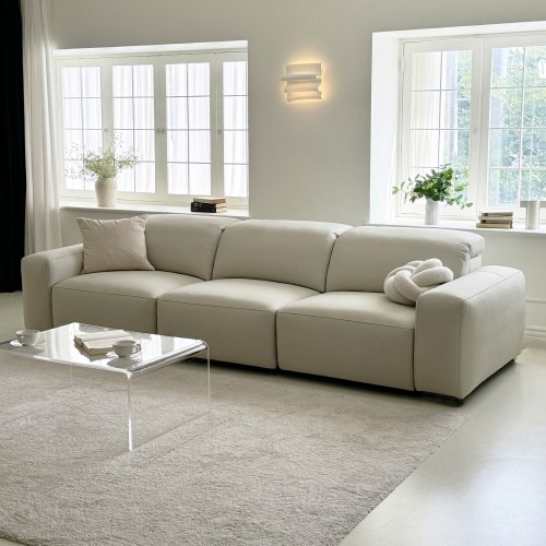 전체 천연가죽으로 만든 편안한 4인용 전동 리클라이너 소파