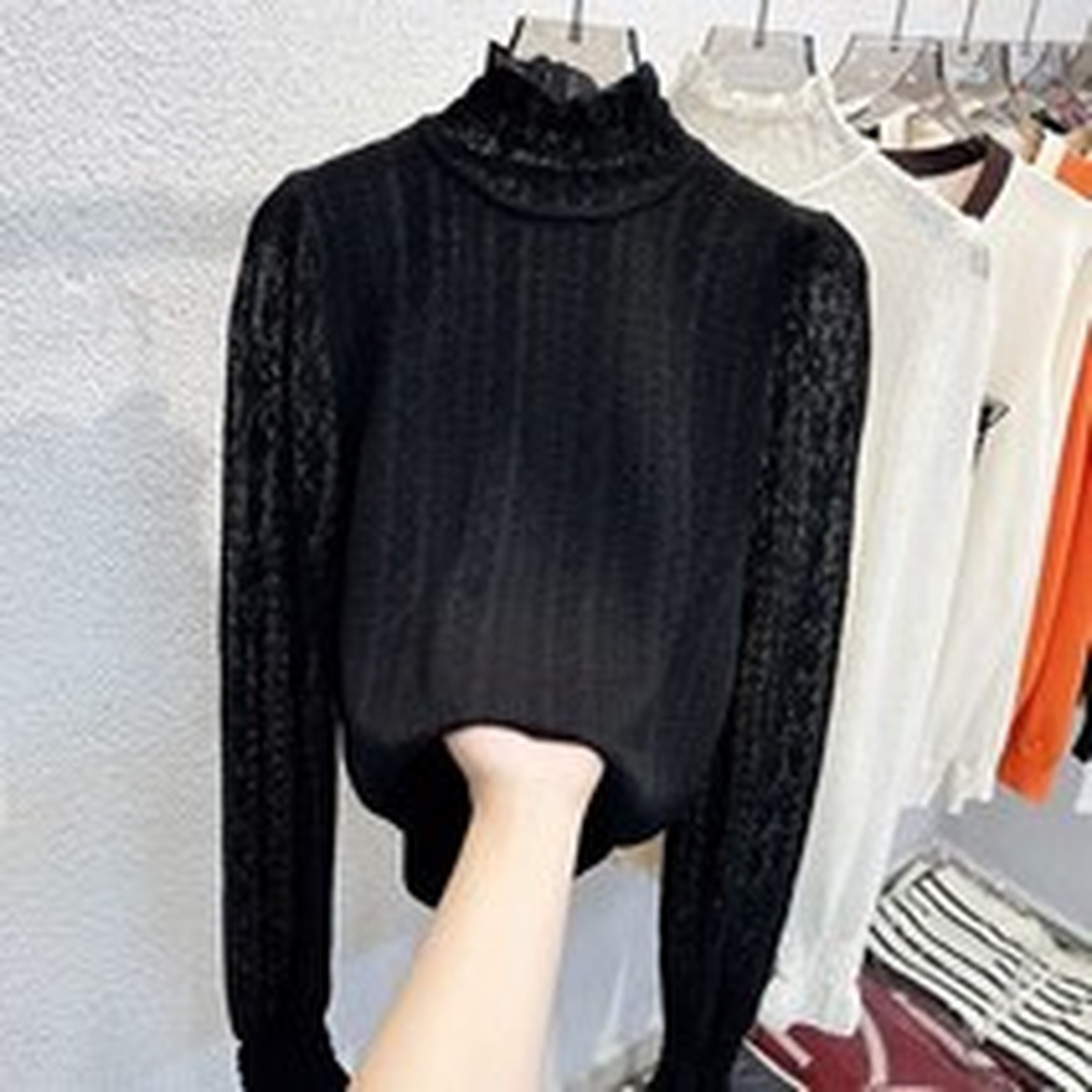 메인워크 여성 반폴라 레이스 블라우스 봄 가을 착용해본 후기