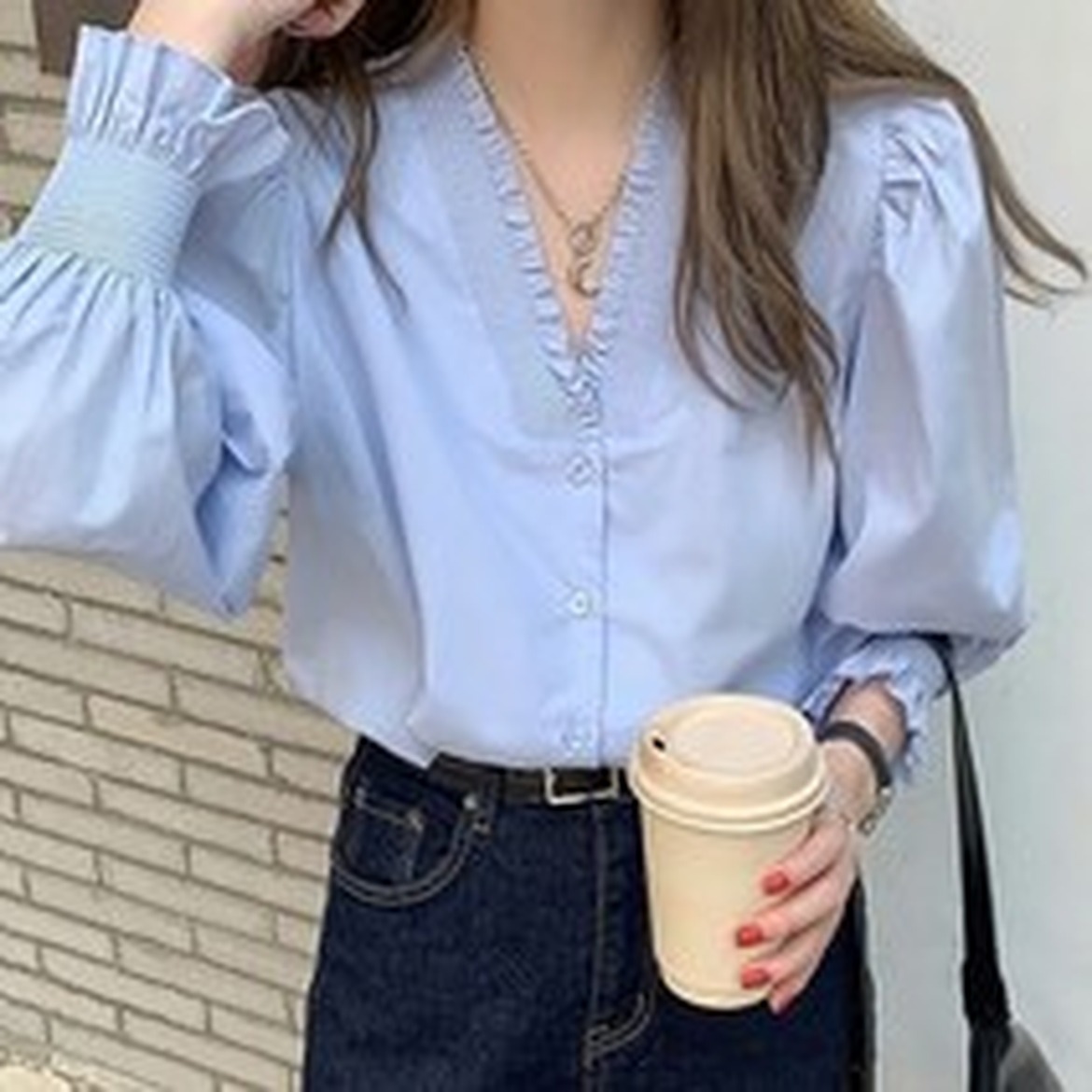 파라다이소 여성용 V넥 러블리 프렌치 스타일의 느낌