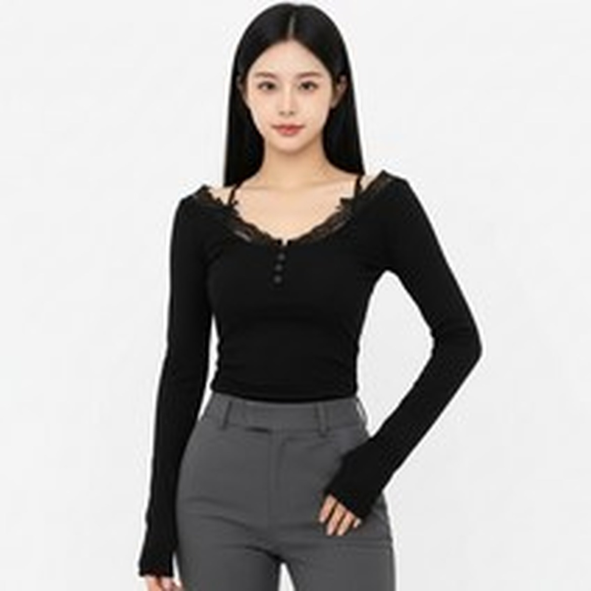 마켓피아 여성용 레이스 끈 버튼 긴팔 티셔츠 사용 후기