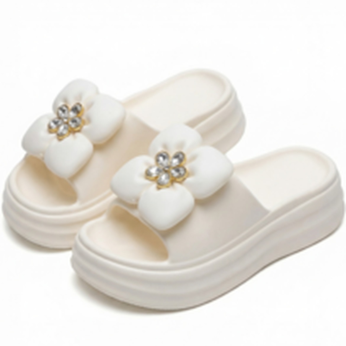 프로텍트유 여성 플라워 큐빅 통굽 슬리퍼 진짜 사용 느낌