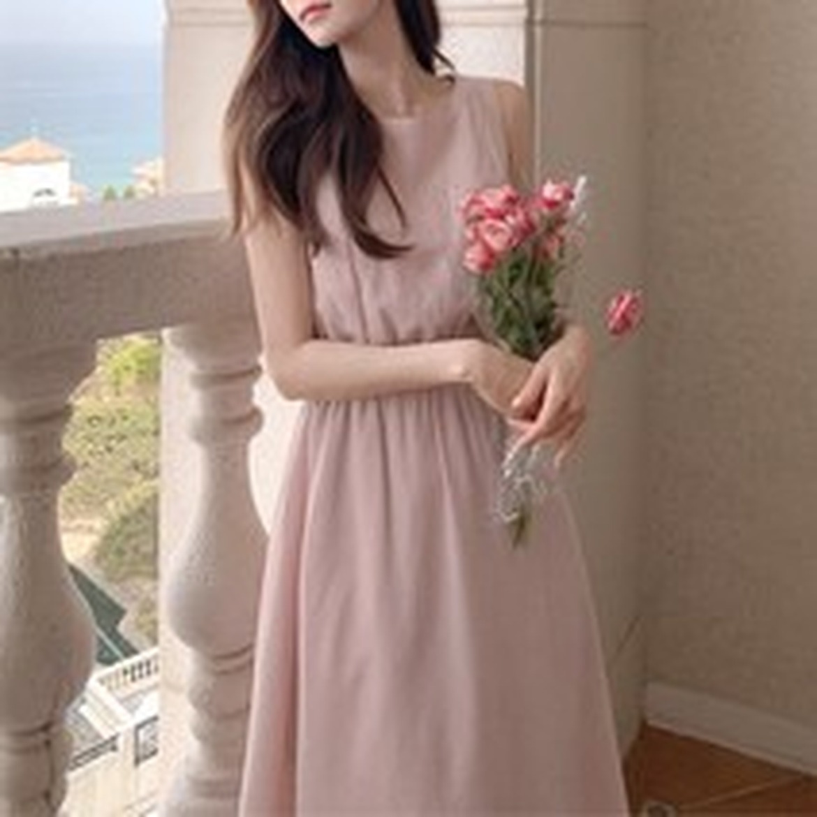 쪼예 웨딩 스냅 라운드 민소매 뒷리본 롱 원피스 사용 후기