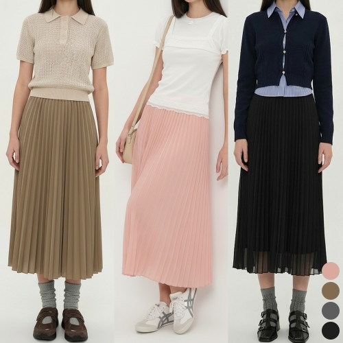 여성 쉬폰주름 플레어 미디 스커트 4color 스타일리쉬한 선택