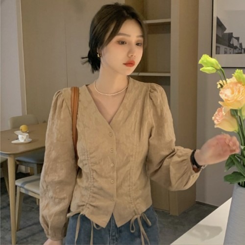 여성 셔링 스트랩 블라우스 우아한 데일리 스타일