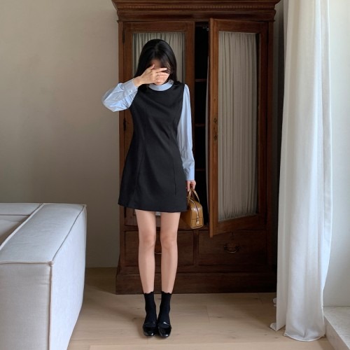 페이크 레이어드 배색 셔츠 미니 원피스 | 오피스, 데이트, 하객룩 활용 포인트 정리