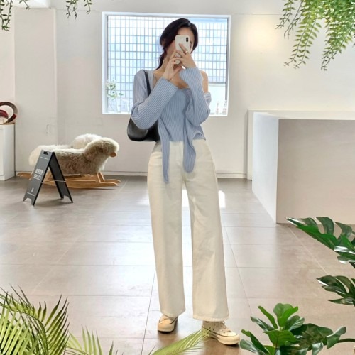 하이웨이스트 와이드 코튼 팬츠 스타일리시한 핏감