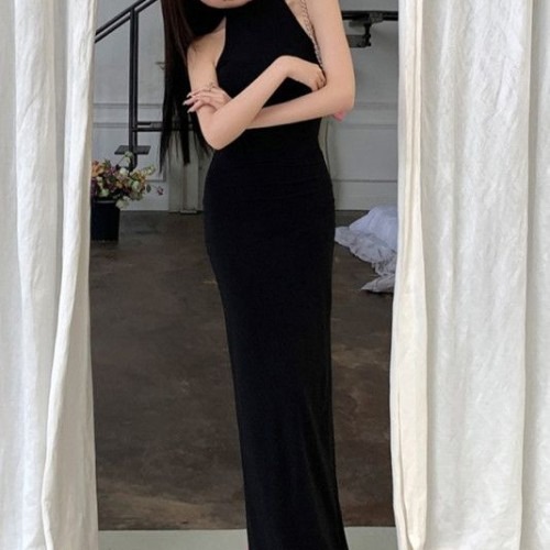 여성 무소매 코튼 바디콘 슬림핏 롱원피스 강점