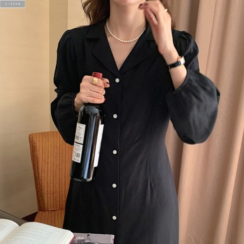 웨던 셔츠 카라넥 코튼 버튼 롱원피스 활용도 높은 선택