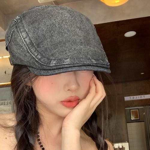 캐주얼 데님 베레모 데일리 빈티지 스타일