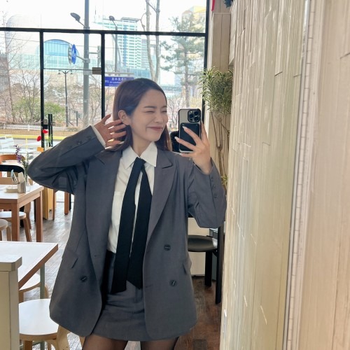 브리 하객룩 오버핏 박시 봄자켓 투피스