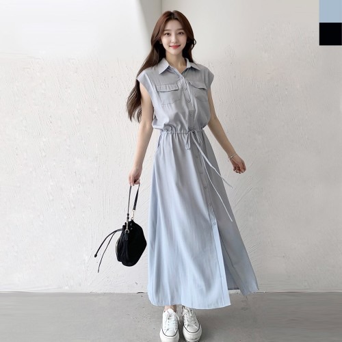 KQQ 페미닌 포켓 민소매 카라롱원피스 차별적 디자인