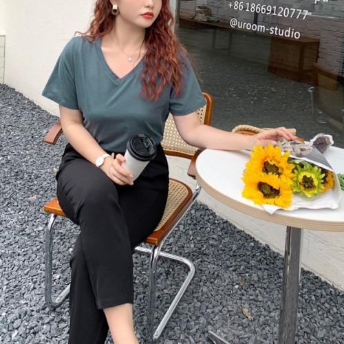 빅사이즈 브이넥 반팔 여자티셔츠 데일리코디 추천