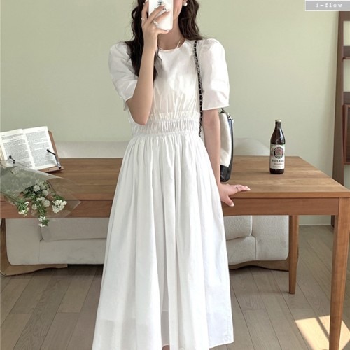 데이드 허리 스모크밴딩 퍼프 코튼 롱원피스 여름 맥시 스타일
