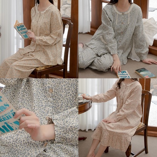 순면 플라워 프릴 원피스 파자마로 여유로운 밤을