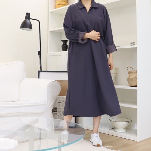빅사이즈 여성 긴팔 카라 셔츠 롱 남방