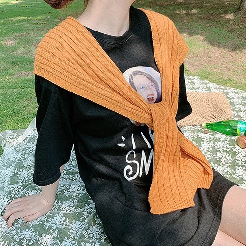 레이어드 숄 어깨 니트 가디건 여성 봄 가을용