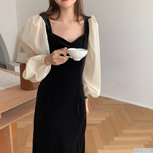 가을 겨울 하객룩 추천, 어반 레이어드 벨벳 롱 원피스의 매력 포인트