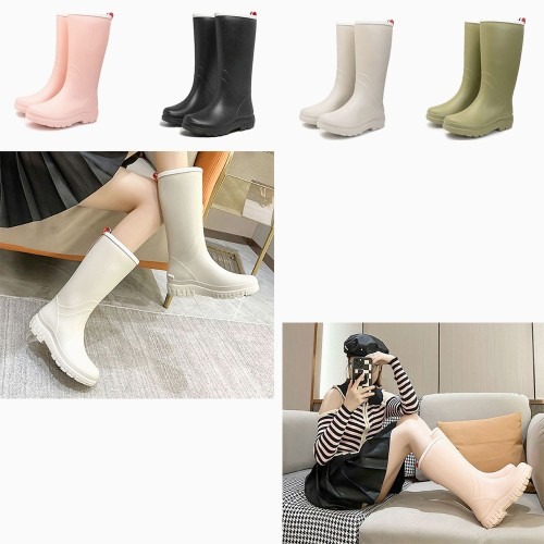 여성 파스텔 레인부츠 미들 롱장화