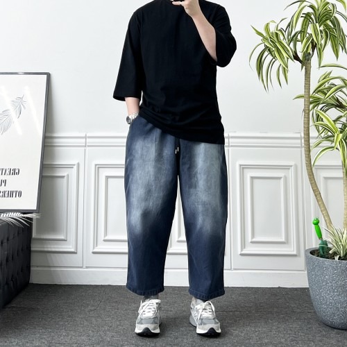 남자 와이드 청바지 밴딩 브러쉬 워싱 데님팬츠