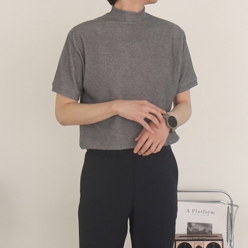 남자 반팔티 여름 모크넥 오버핏 스타일