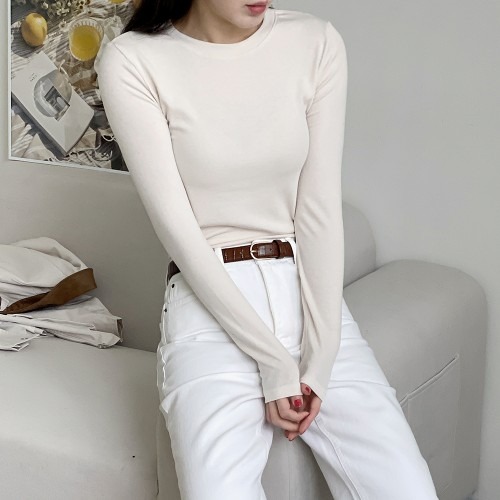 골지 이너 티셔츠 기본 라운드 레이어드 스타일