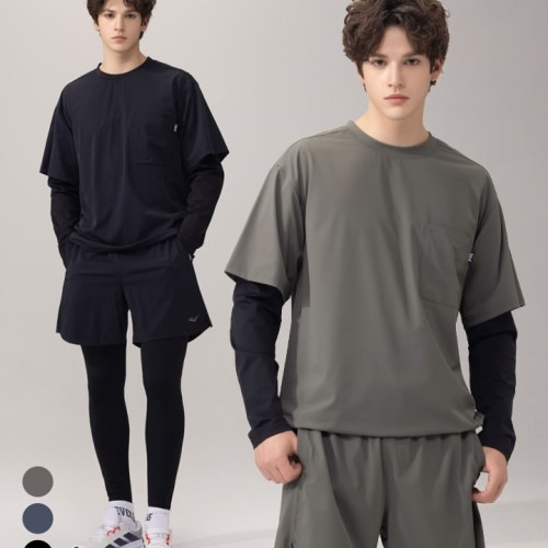 에버라스트 남자 러닝크루 세트 레이어드티와 반바지레깅스