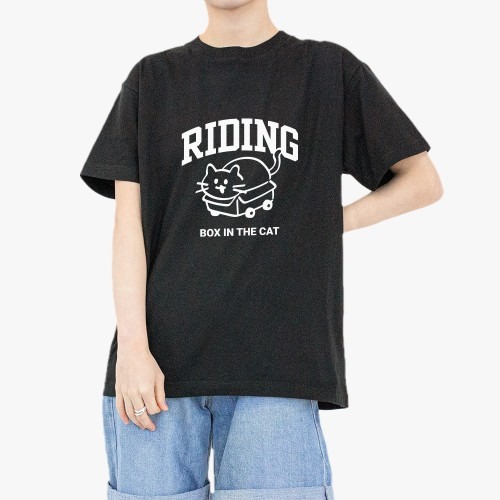 고양이 프린팅 오버핏 여성 반팔티