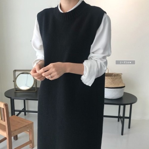 가을 겨울 레이어드 스타일을 위한 니트 베스트 롱 원피스의 체크포인트